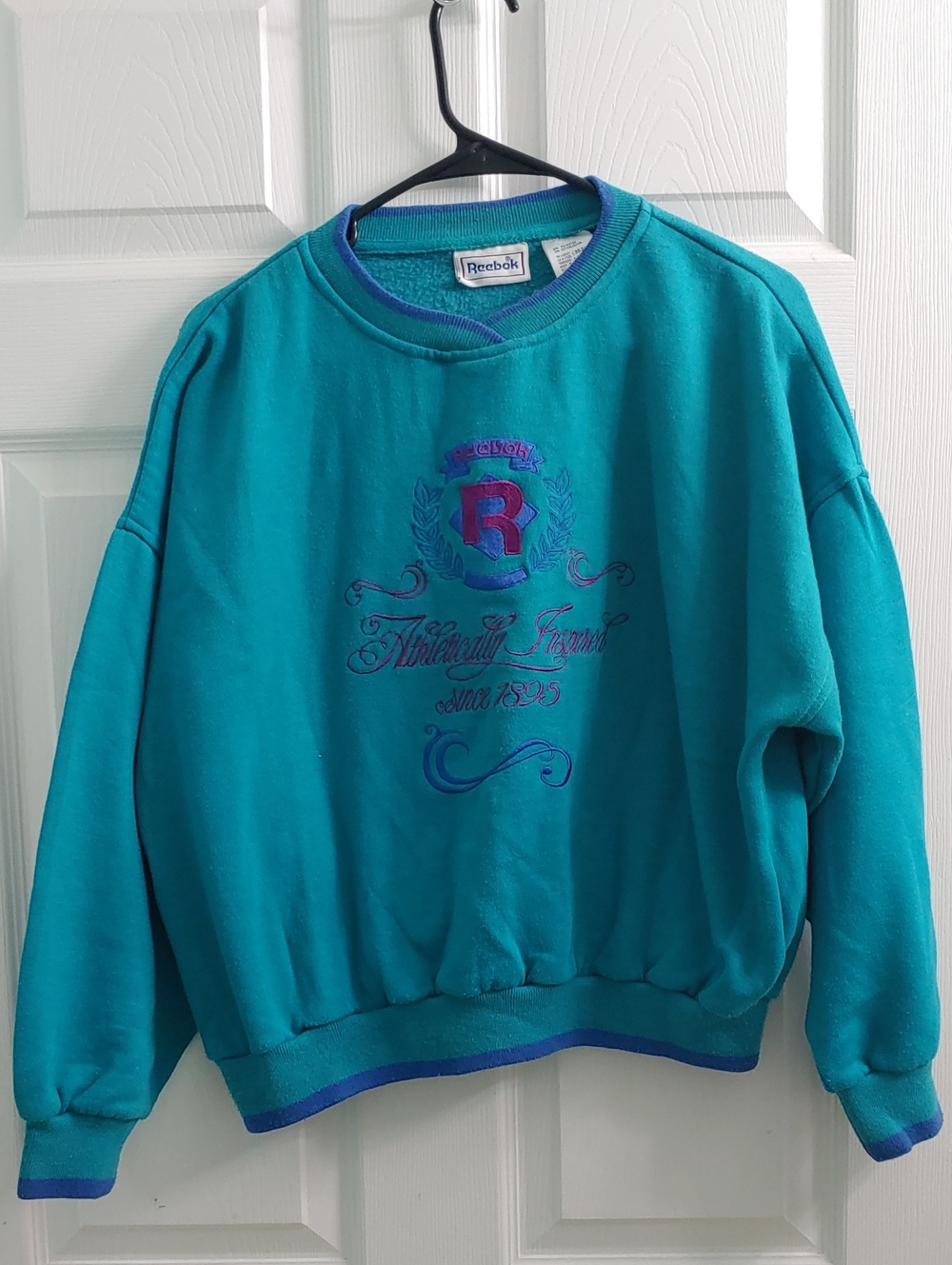 Vintage Reebok Sweatshirt Women's Embroidered Teal and Purple Crewneck Size M